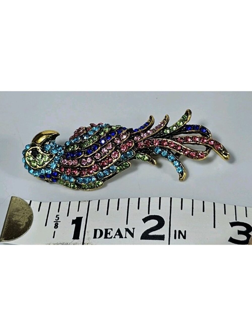 Colorful Rhinestone Parrot Bird Brooch Pin Costume Jewelry Retro VTG - Picture 6 of 6